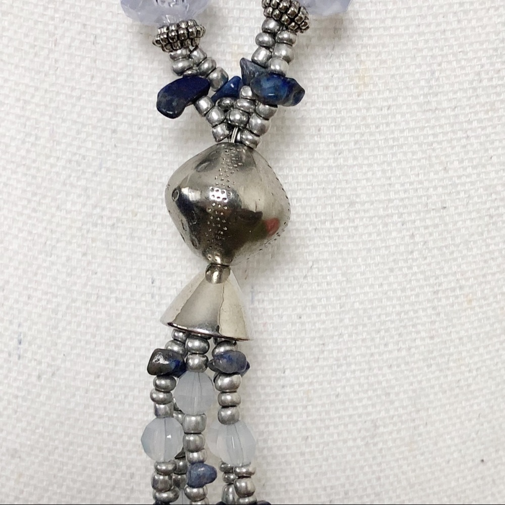 NWT CHICO’S Boho Lavender jewels with Gun Metal Beads Long Tassel Necklace - Picture 3 of 16